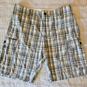 Men's Dockers Cargo Shorts 36 Multicolor Plaid Multi-Pocket Cotton 10" Inseam